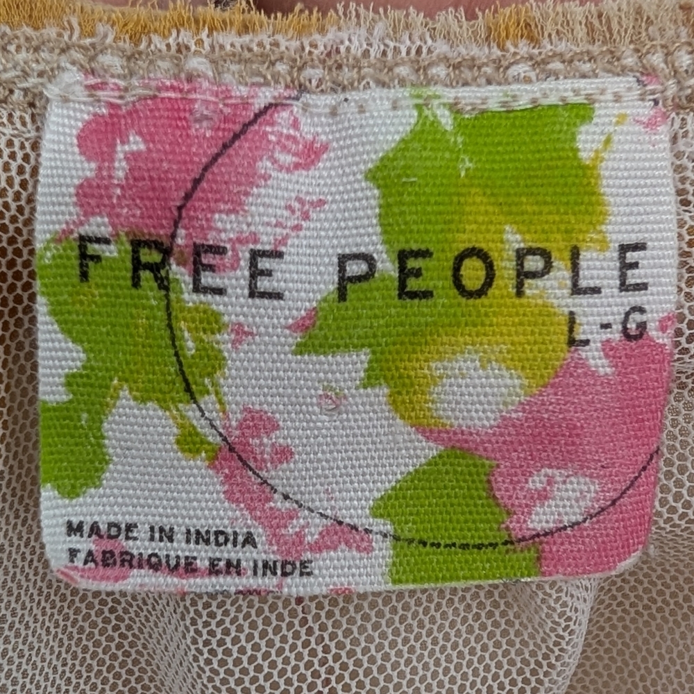 Free People White Lace Patchwork Tank with Pink & Green Floral Panel - Picture 3 of 10